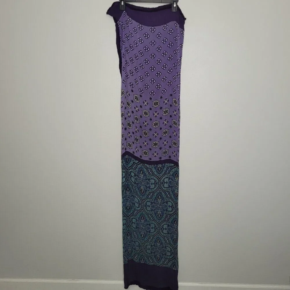 Purple green paisley mixed print long artsy scarf boho